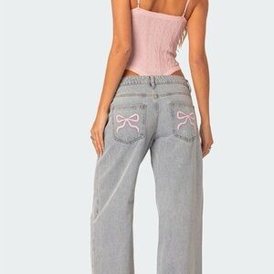 Women's Edikted Blue Jeans with Pink Bow Denim Accents size M